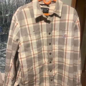 Carhartt Gray and Orange Plaid Shirt
